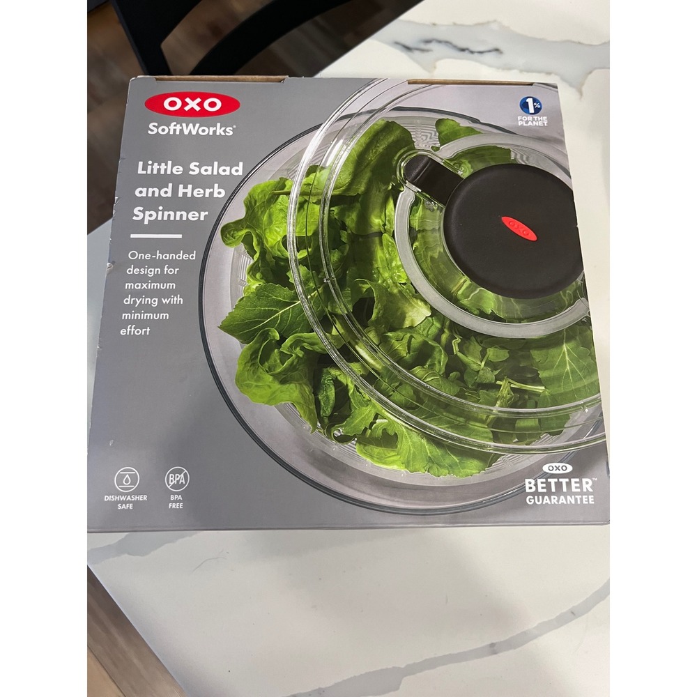 OXO SoftWorks Little Salad and Herb Spinner Clear Black One Handed Pump New